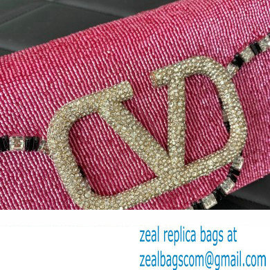 Valentino Small Loco Shoulder Bag Embroidered Pink With Crystals 2024 - Click Image to Close