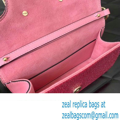 Valentino Small Loco Shoulder Bag Embroidered Pink With Crystals 2024 - Click Image to Close