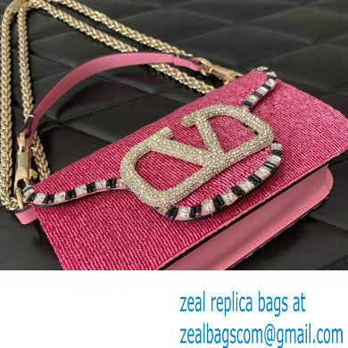 Valentino Small Loco Shoulder Bag Embroidered Pink With Crystals 2024 - Click Image to Close