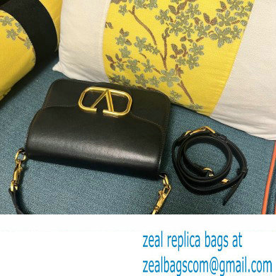 Valentino Small Loco Shoulder Bag In Calfskin Leather Black/Gold With Vlogo Signature 2024