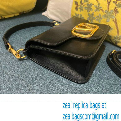 Valentino Small Loco Shoulder Bag In Calfskin Leather Black/Gold With Vlogo Signature 2024 - Click Image to Close