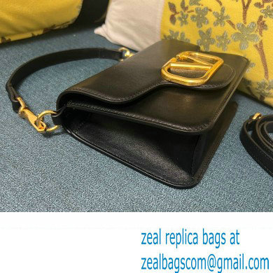 Valentino Small Loco Shoulder Bag In Calfskin Leather Black/Gold With Vlogo Signature 2024