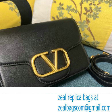 Valentino Small Loco Shoulder Bag In Calfskin Leather Black/Gold With Vlogo Signature 2024