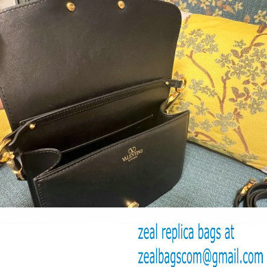 Valentino Small Loco Shoulder Bag In Calfskin Leather Black/Gold With Vlogo Signature 2024