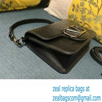 Valentino Small Loco Shoulder Bag In Calfskin Leather Black With Enamel Tone-On-Tone Vlogo Signature 2024