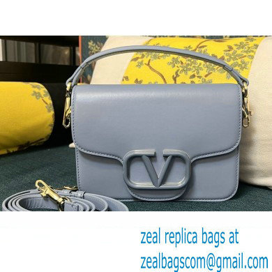 Valentino Small Loco Shoulder Bag In Calfskin Leather Blue With Enamel Tone-On-Tone Vlogo Signature 2024