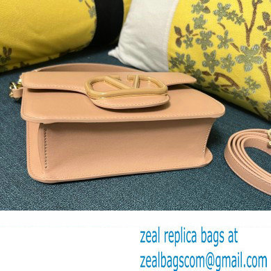 Valentino Small Loco Shoulder Bag In Calfskin Leather Nude With Enamel Tone-On-Tone Vlogo Signature 2024