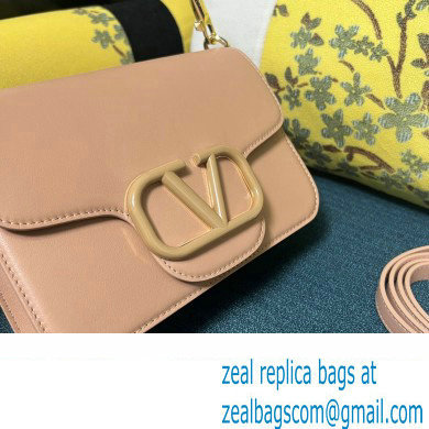 Valentino Small Loco Shoulder Bag In Calfskin Leather Nude With Enamel Tone-On-Tone Vlogo Signature 2024