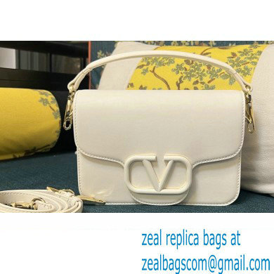 Valentino Small Loco Shoulder Bag In Calfskin Leather White With Enamel Tone-On-Tone Vlogo Signature 2024