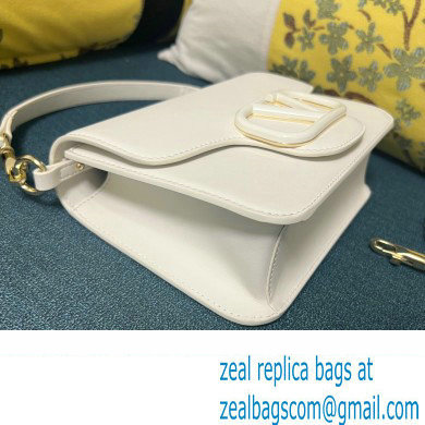 Valentino Small Loco Shoulder Bag In Calfskin Leather White With Enamel Tone-On-Tone Vlogo Signature 2024