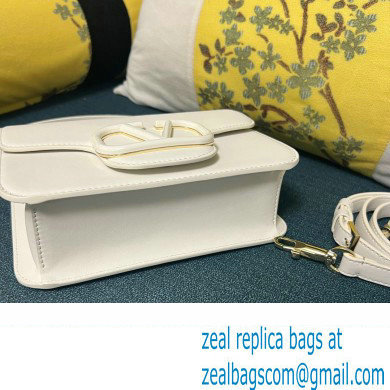 Valentino Small Loco Shoulder Bag In Calfskin Leather White With Enamel Tone-On-Tone Vlogo Signature 2024