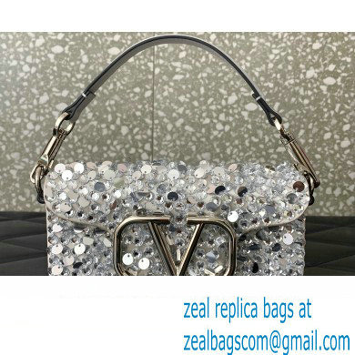 Valentino Small Loco Shoulder Bag Silver With Crystals 2024