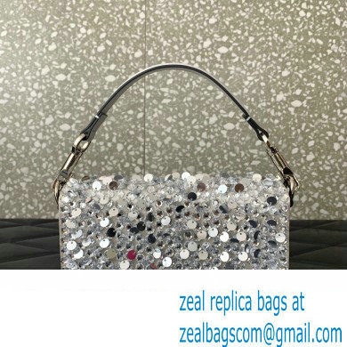 Valentino Small Loco Shoulder Bag Silver With Crystals 2024