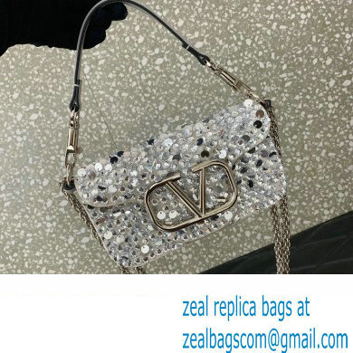 Valentino Small Loco Shoulder Bag Silver With Crystals 2024
