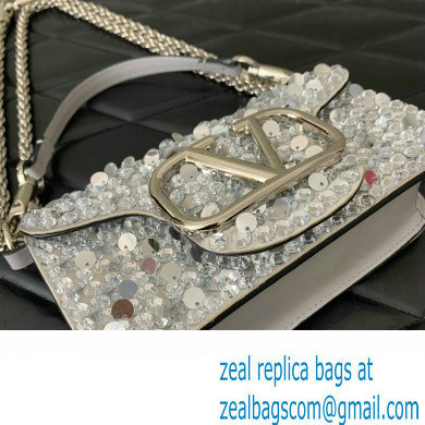 Valentino Small Loco Shoulder Bag Silver With Crystals 2024