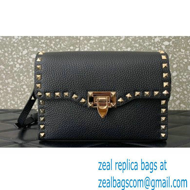 Valentino Small Rockstud Crossbody Bag in Grainy Calfskin Black/Gold 2024 - Click Image to Close