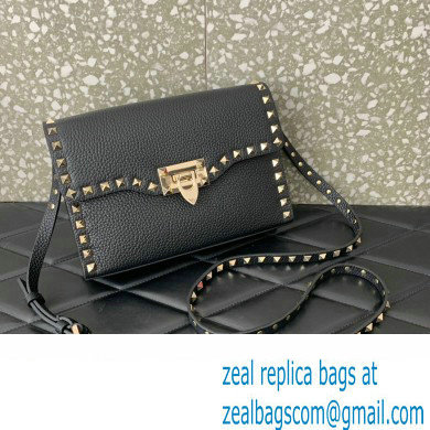 Valentino Small Rockstud Crossbody Bag in Grainy Calfskin Black/Gold 2024 - Click Image to Close