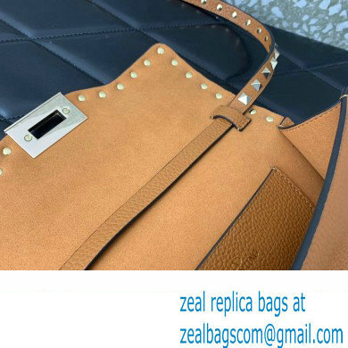 Valentino Small Rockstud Crossbody Bag in Grainy Calfskin Brown 2024 - Click Image to Close
