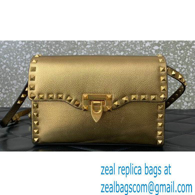 Valentino Small Rockstud Crossbody Bag in Grainy Calfskin Gold 2024 - Click Image to Close