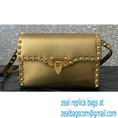 Valentino Small Rockstud Crossbody Bag in Grainy Calfskin Gold 2024