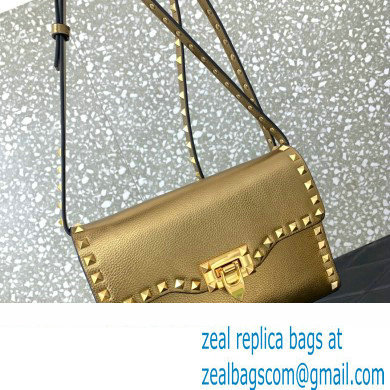 Valentino Small Rockstud Crossbody Bag in Grainy Calfskin Gold 2024