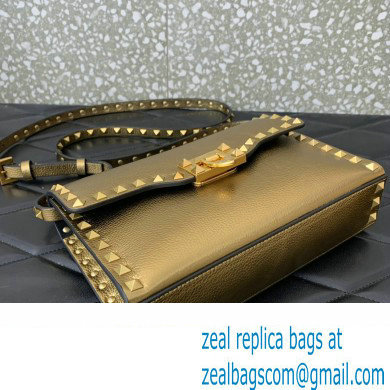 Valentino Small Rockstud Crossbody Bag in Grainy Calfskin Gold 2024 - Click Image to Close