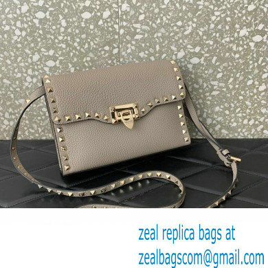 Valentino Small Rockstud Crossbody Bag in Grainy Calfskin Gray 2024