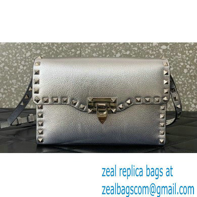 Valentino Small Rockstud Crossbody Bag in Grainy Calfskin Silver 2024 - Click Image to Close