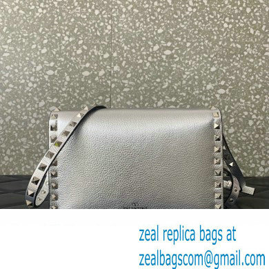 Valentino Small Rockstud Crossbody Bag in Grainy Calfskin Silver 2024 - Click Image to Close