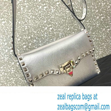 Valentino Small Rockstud Crossbody Bag in Grainy Calfskin Silver 2024