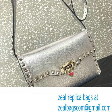 Valentino Small Rockstud Crossbody Bag in Grainy Calfskin Silver 2024 - Click Image to Close