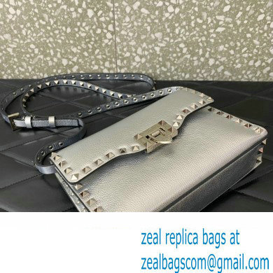 Valentino Small Rockstud Crossbody Bag in Grainy Calfskin Silver 2024