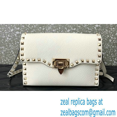 Valentino Small Rockstud Crossbody Bag in Grainy Calfskin White 2024