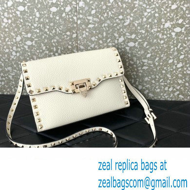 Valentino Small Rockstud Crossbody Bag in Grainy Calfskin White 2024 - Click Image to Close