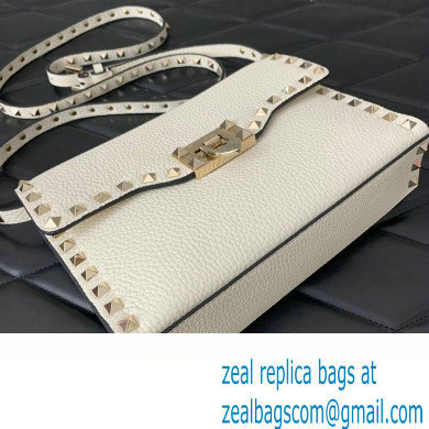 Valentino Small Rockstud Crossbody Bag in Grainy Calfskin White 2024