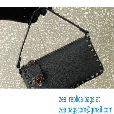 Valentino Small Rockstud Grainy Calfskin Crossbody Bag Black 2023