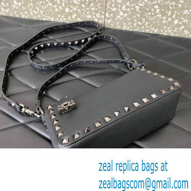 Valentino Small Rockstud Grainy Calfskin Crossbody Bag Black 2023 - Click Image to Close