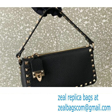 Valentino Small Rockstud Grainy Calfskin Crossbody Bag Black/Gold 2023 - Click Image to Close