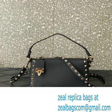 Valentino Small Rockstud Grainy Calfskin Crossbody Bag Black/Gold 2023 - Click Image to Close