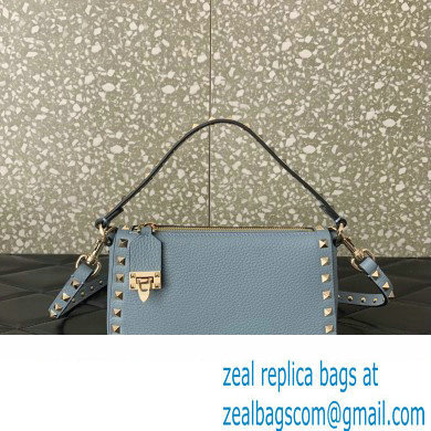 Valentino Small Rockstud Grainy Calfskin Crossbody Bag Blue 2023 - Click Image to Close