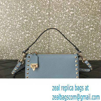 Valentino Small Rockstud Grainy Calfskin Crossbody Bag Blue 2023