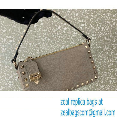 Valentino Small Rockstud Grainy Calfskin Crossbody Bag Gray 2023 - Click Image to Close