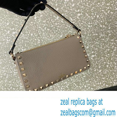 Valentino Small Rockstud Grainy Calfskin Crossbody Bag Gray 2023 - Click Image to Close