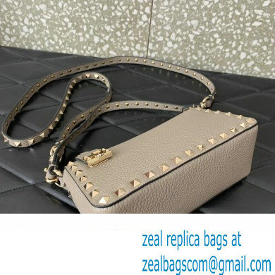 Valentino Small Rockstud Grainy Calfskin Crossbody Bag Gray 2023 - Click Image to Close