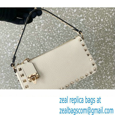 Valentino Small Rockstud Grainy Calfskin Crossbody Bag White 2023 - Click Image to Close