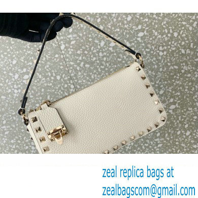 Valentino Small Rockstud Grainy Calfskin Crossbody Bag White 2023