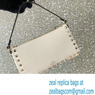 Valentino Small Rockstud Grainy Calfskin Crossbody Bag White 2023 - Click Image to Close