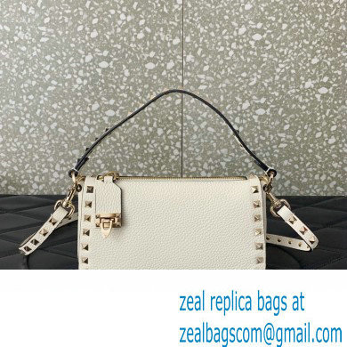 Valentino Small Rockstud Grainy Calfskin Crossbody Bag White 2023 - Click Image to Close