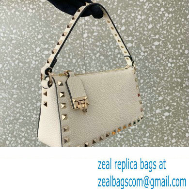 Valentino Small Rockstud Grainy Calfskin Crossbody Bag White 2023 - Click Image to Close