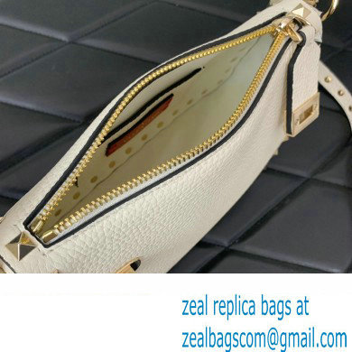 Valentino Small Rockstud Grainy Calfskin Crossbody Bag White 2023